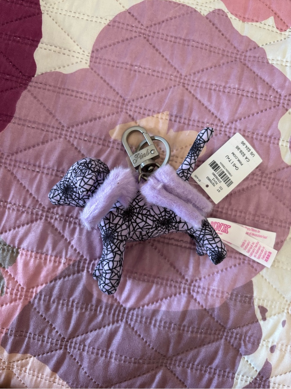 PINK Victoria's Secret Lavender & Black Plush Dog Bag Charm
